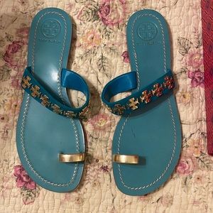 Turquoise and gold Sandals. Gently worn. In great shape.